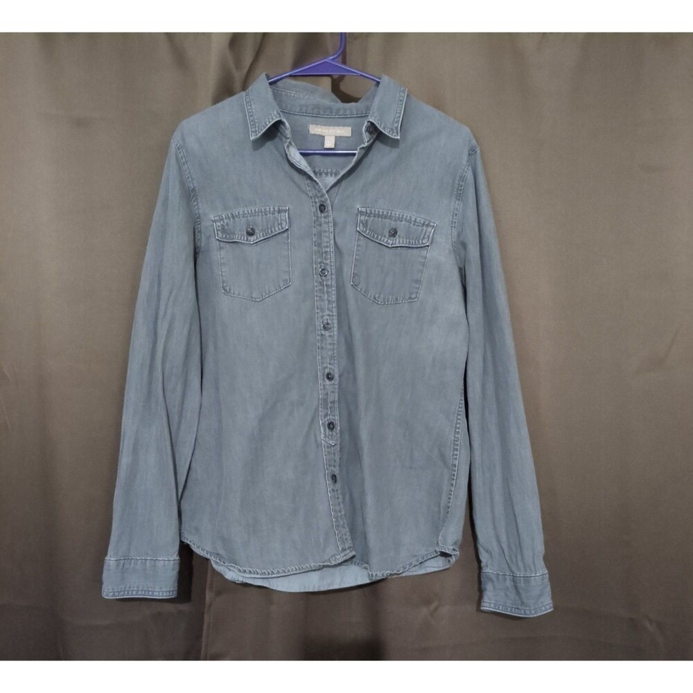 Banana Republic Untucked Standard Fit Gray Denim Button Down Shirt L Pockets
